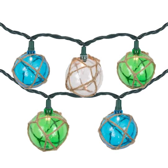 Northlight 10ct Natural Jute Wrapped Multi-Color Ball 8.5ft Green Wire String Lights, One Size, Multiple Colors